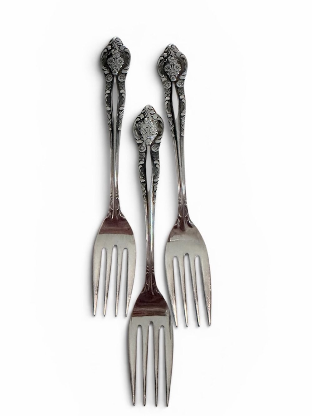 Kimco Stainless Ornate Floral Embossed Forks Set of 3 Vintage Flatware